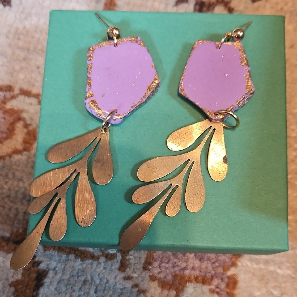 Handmade Lavender and Gold Drop Earrings - Women Jewelry